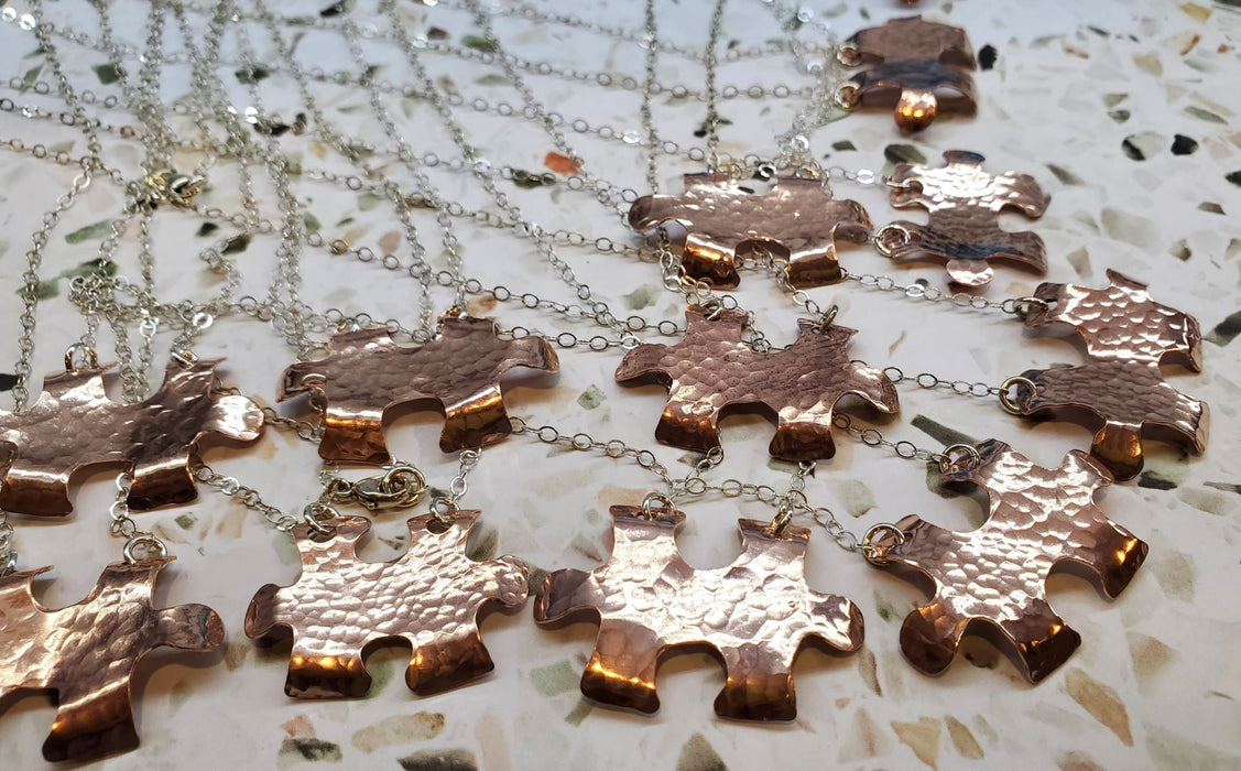 Handmade Hammered Copper Puzzle Piece Necklace