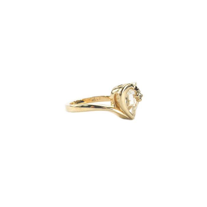 Vintage 1970s Heart Shape Ring with Clear Austrian Crystal 18k Yellow Gold Electroplated