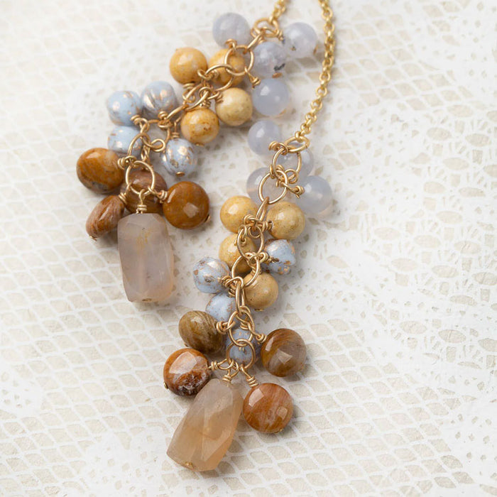 36" Blue Lace Agate Cluster Necklace