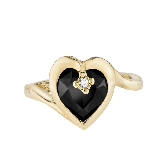 Vintage 1970s Heart Shape Ring with Clear Austrian Crystal 18k Yellow Gold Electroplated