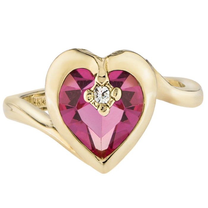 Vintage 1970s Heart Shape Ring with Clear Austrian Crystal 18k Yellow Gold Electroplated