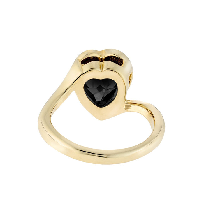 Vintage 1970s Heart Shape Ring with Clear Austrian Crystal 18k Yellow Gold Electroplated