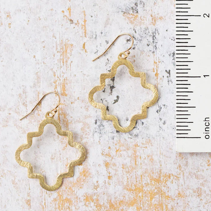 Brushed Gold Medium Pointed Quatrefoil Earrings