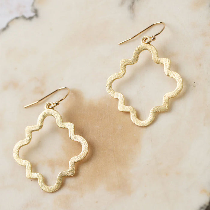 Brushed Gold Medium Pointed Quatrefoil Earrings