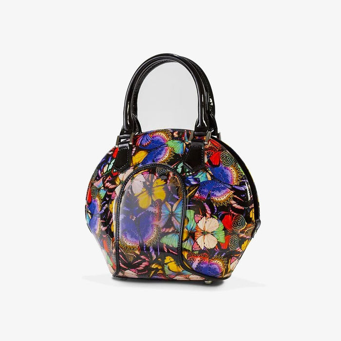 Svetlana Night Butterfly Print Leather Handbag