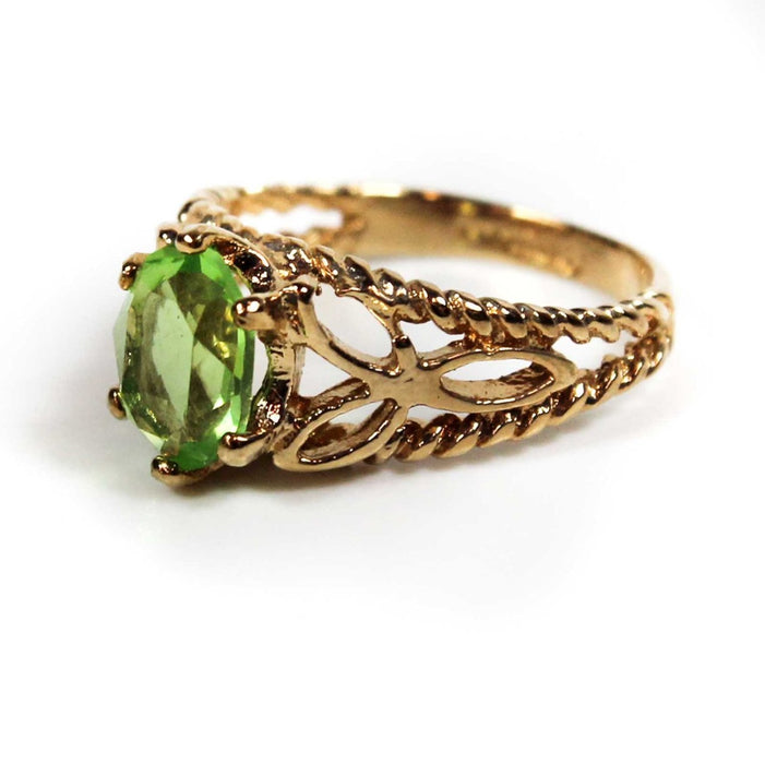 Vintage Peridot Austrian Crystal 18k Gold Electroplated Filigree Cocktail Ring