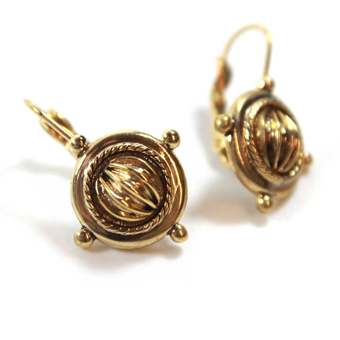 Vintage Oscar De La Renta Antiqued Gold Tone Dangling Gyroscope Lever Backs Earrings