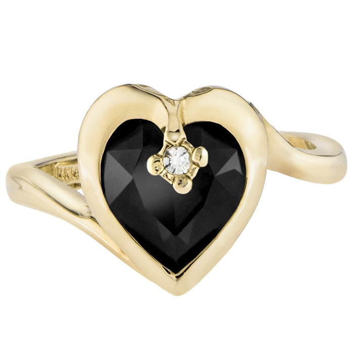 Vintage 1970s Heart Shape Ring with Clear Austrian Crystal 18k Yellow Gold Electroplated