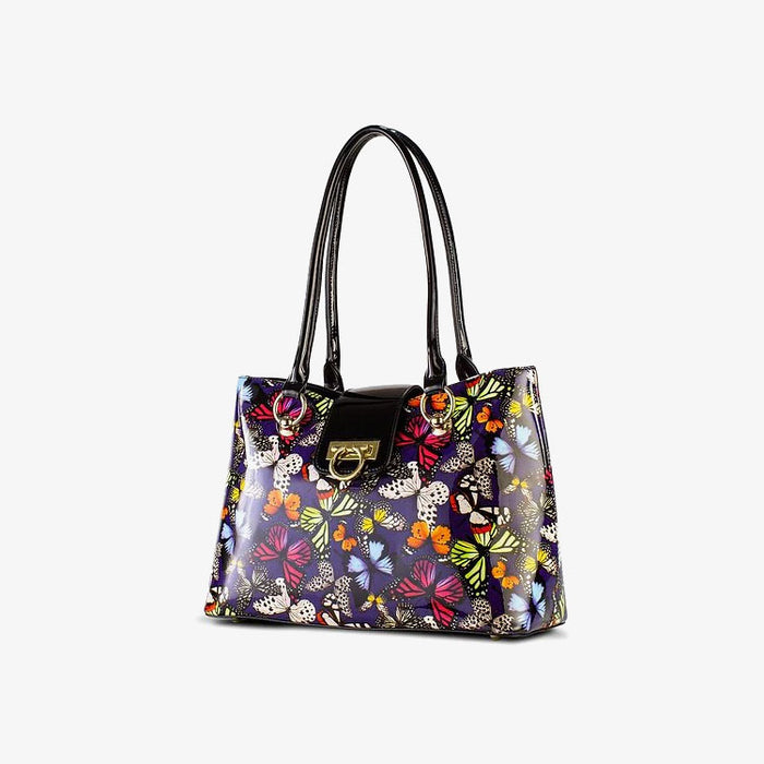 Lisa Multi Color Butterfly Print Tote Leather Handbag