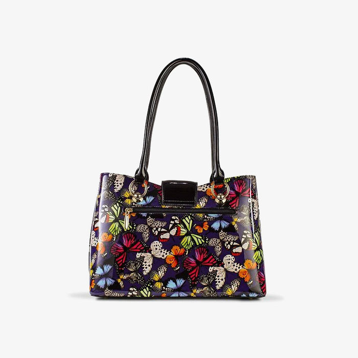 Lisa Multi Color Butterfly Print Tote Leather Handbag