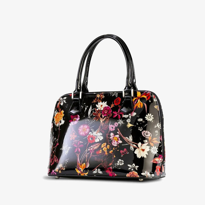 Anuta Medium Night Blossom Black Flower Print Leather Handbag