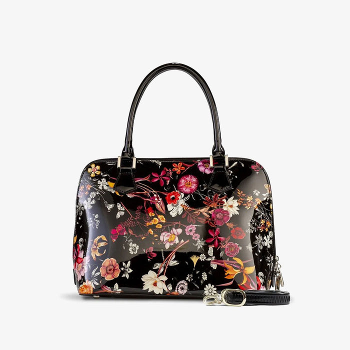 Anuta Medium Night Blossom Black Flower Print Leather Handbag