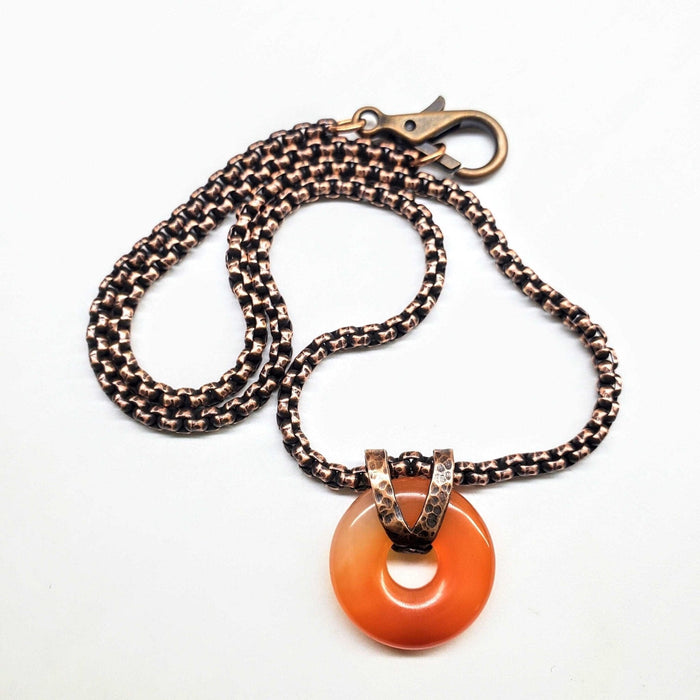 Carnelian Gemstone Donut Copper Chain Necklace