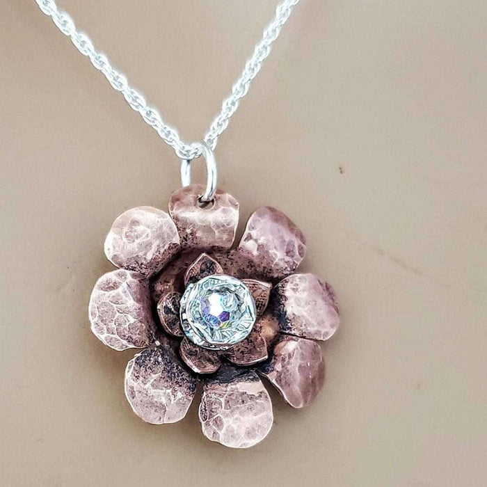 Copper Crystal Flower Blossom Spinner Necklace