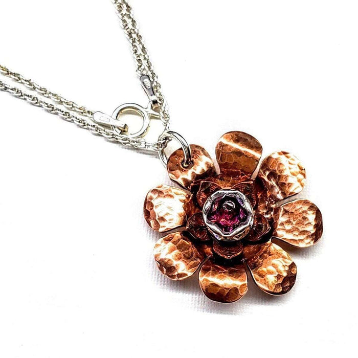 Copper Crystal Flower Blossom Spinner Necklace