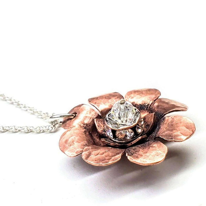 Copper Crystal Flower Blossom Spinner Necklace