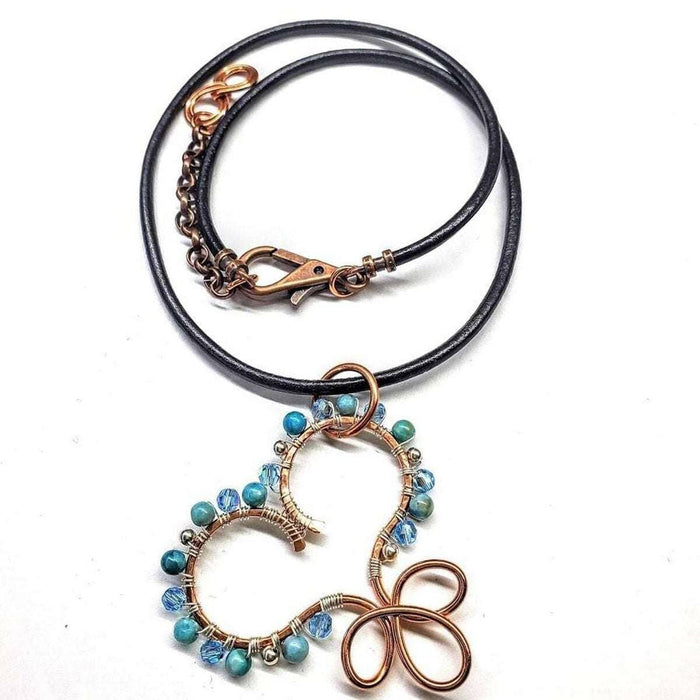 Copper Turquoise Wire Sculpted Heart Necklace