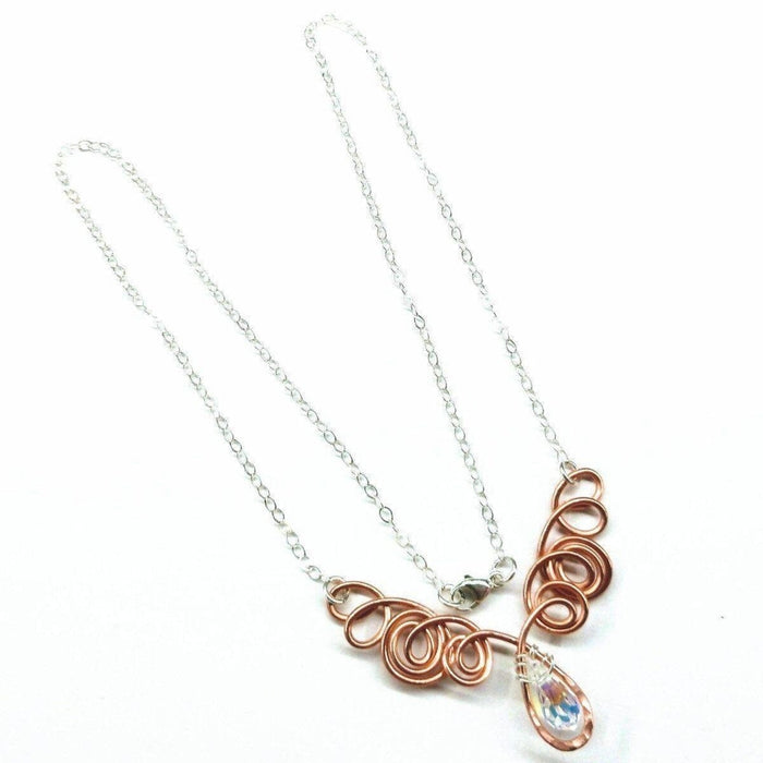 Copper Wire Sculpted Angel in Flight Necklace