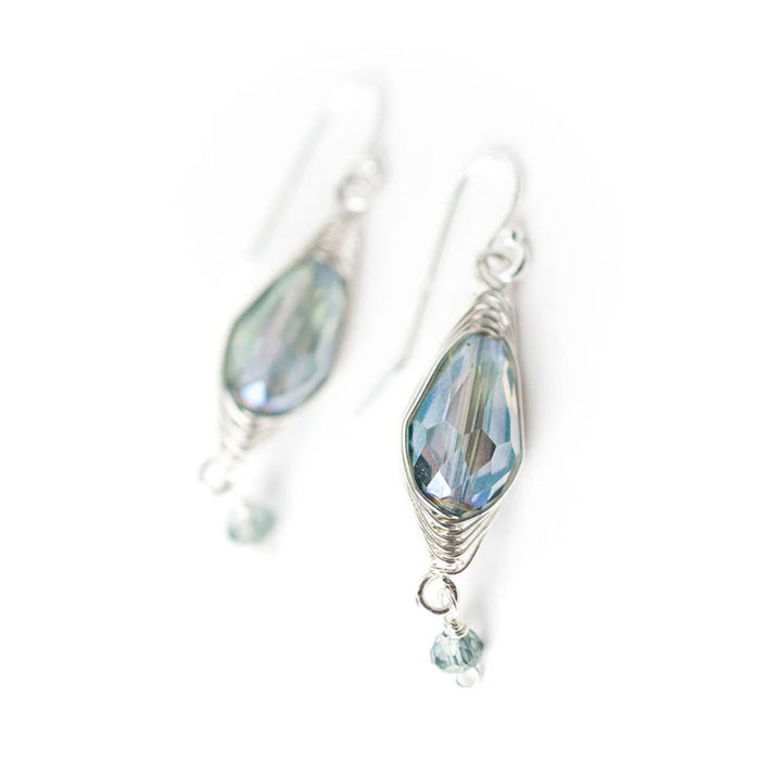 Herringbone Blue Green Crystal Teardrop Earrings