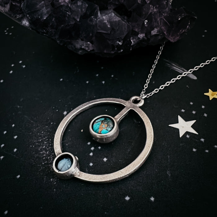 Artemis Necklace Lunar Orbit Pendant with Natural Stones