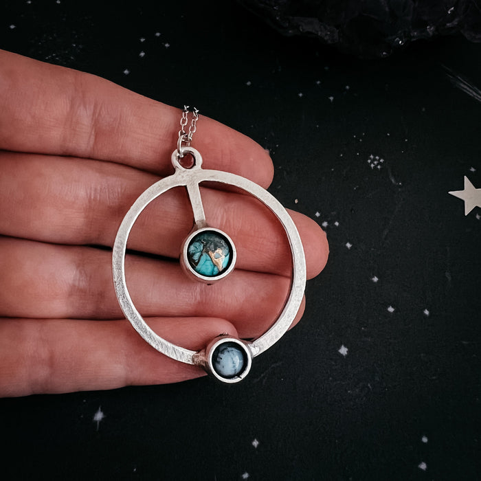 Artemis Necklace Lunar Orbit Pendant with Natural Stones