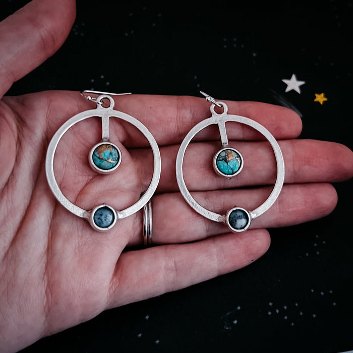 Artemis Earrings - Lunar Orbit Dangles with Natural Stones