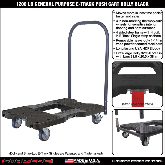 SNAP-LOC 1,200 lb General Purpose E-Track Push Cart Dolly Black