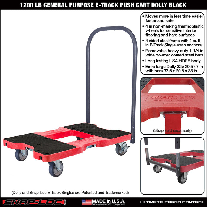 SNAP-LOC 1,200 lb General Purpose E-Track Push Cart Dolly Red