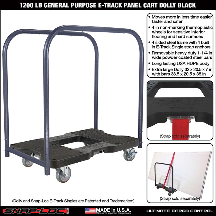 SNAP-LOC 1,200 lb General Purpose E-Track Panel Cart Dolly Black