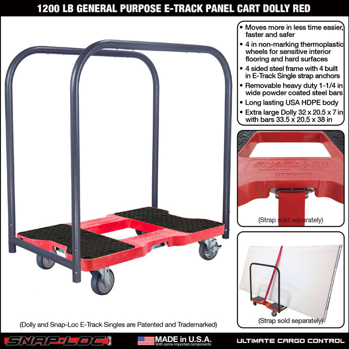 SNAP-LOC 1,200 lb General Purpose E-Track Panel Cart Dolly Red