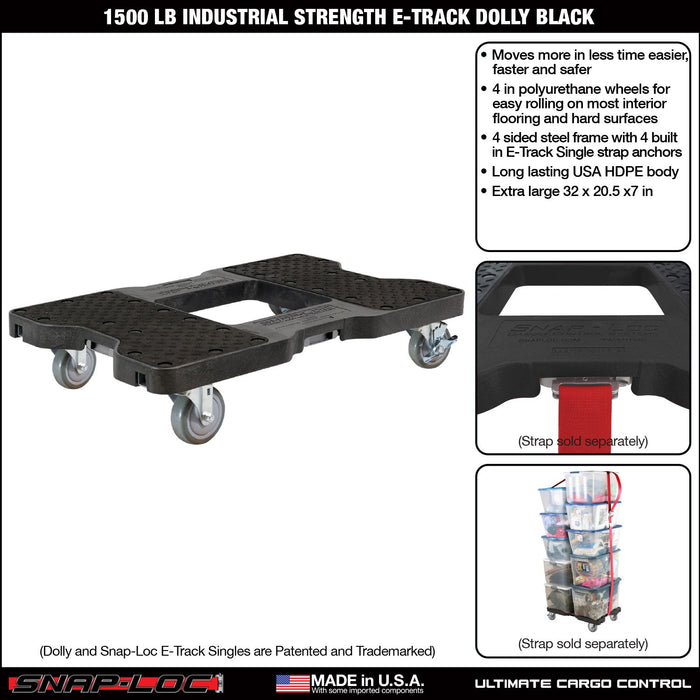 SNAP-LOC 1,500 lb Industrial Strength E-Track Dolly Black