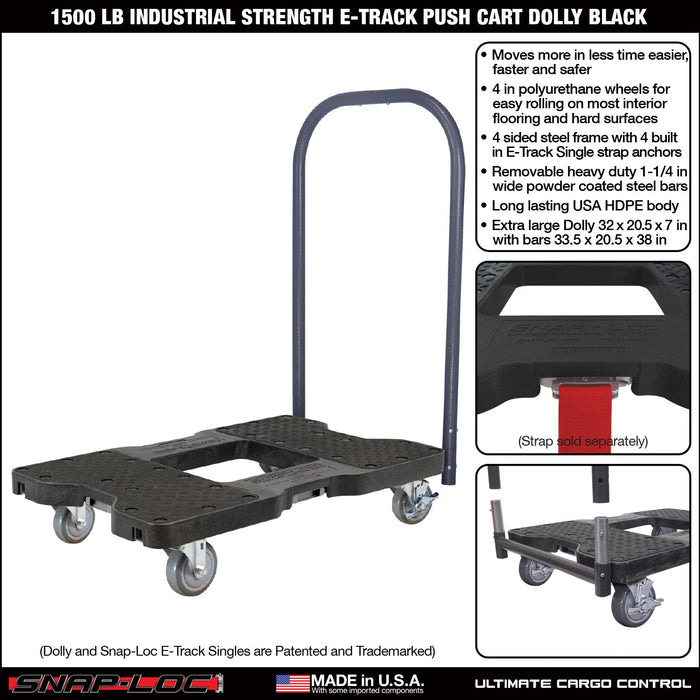 SNAP-LOC 1,500 lb Industrial Strength E-Track Push Cart Dolly Black