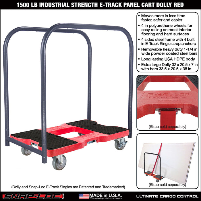 SNAP-LOC 1,500 lb Industrial Strength E-Track Panel Cart Dolly Red