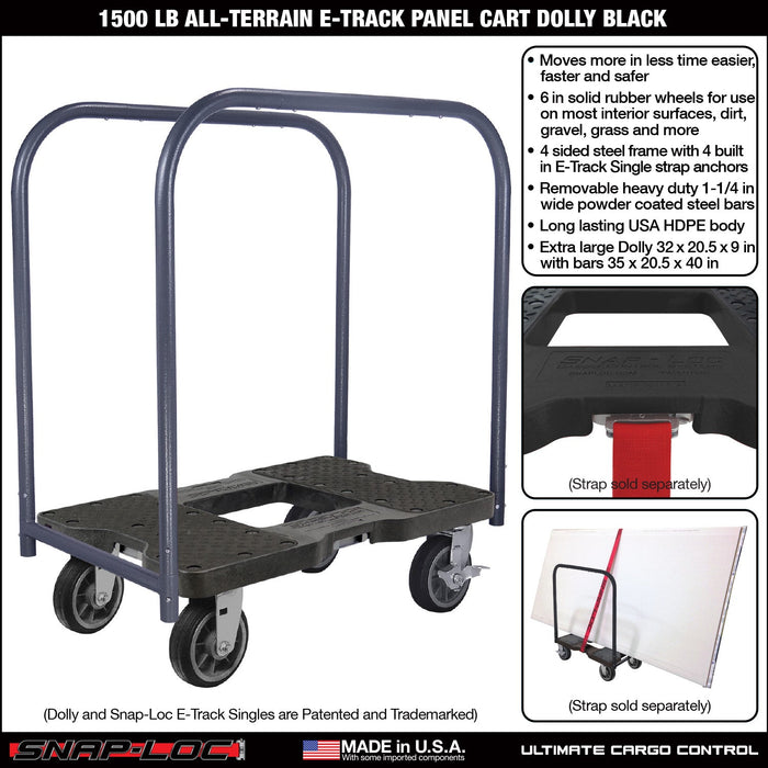 SNAP-LOC 1,500 lb All-Terrain E-Track Panel Cart Dolly Black