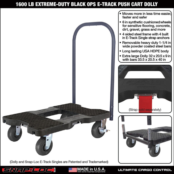 SNAP-LOC 1,600 lb Extreme-Duty Black-Ops E-Track Push Cart Dolly