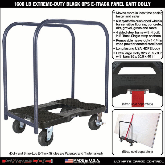 SNAP-LOC 1,600 lb Extreme-Duty Black-Ops E-Track Panel Cart Dolly