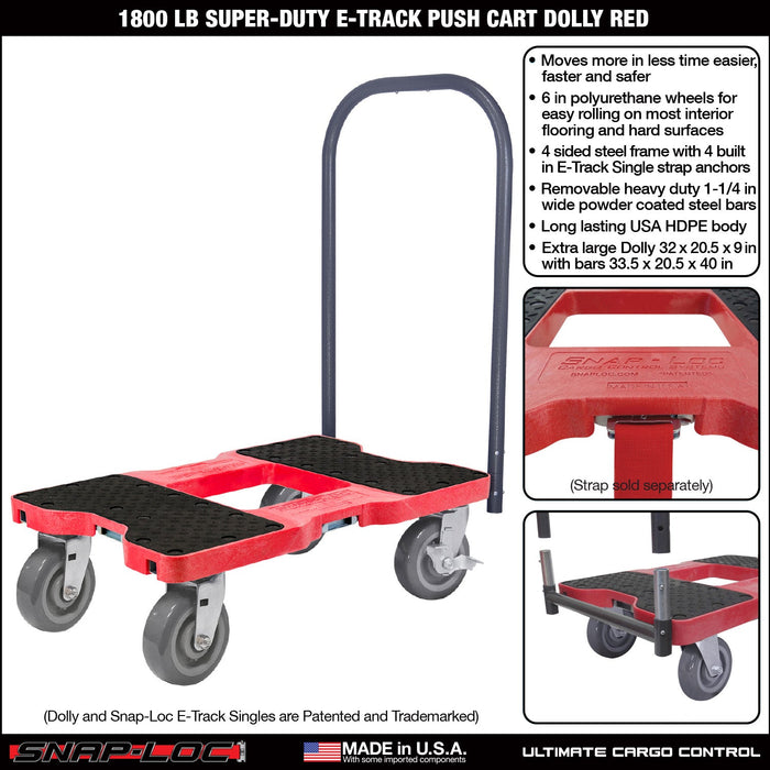 SNAP-LOC 1,800 lb Super-Duty E-Track Push Cart Dolly Red