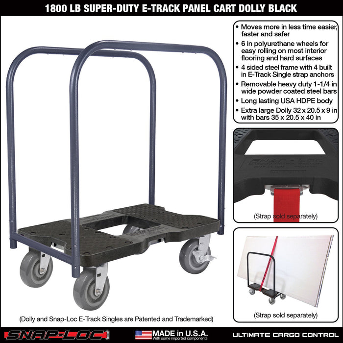 SNAP-LOC 1,800 lb Super-Duty E-Track Panel Cart Dolly Black