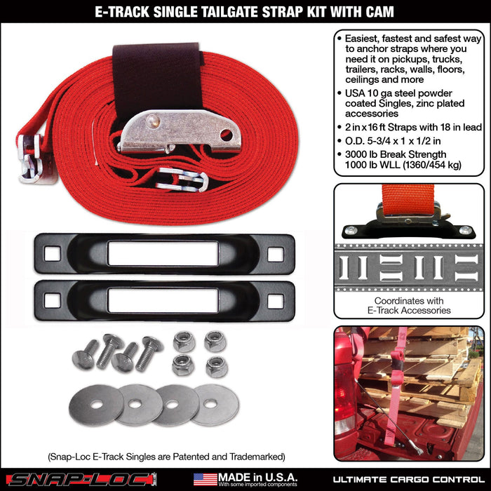 SNAP-LOC E-Track Single Tailgate Strap Tie-Down Anchor Kit with 2 in x 16 ft Cam 3,000 lb