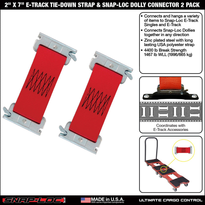 SNAP-LOC 2 x 7 Inch Snap-Loc Dolly Connector, E-Track Tie-Down Strap 4,400 lb 2-Pack