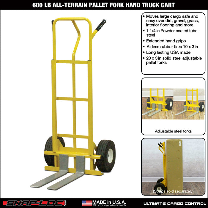 SNAP-LOC 600 lb Capacity All-Terrain 2 Wheel Pallet Fork Hand Truck Cart