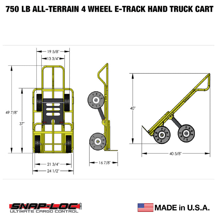 SNAP-LOC 750 lb Capacity All-Terrain 4 Wheel E-Track Hand Truck Cart