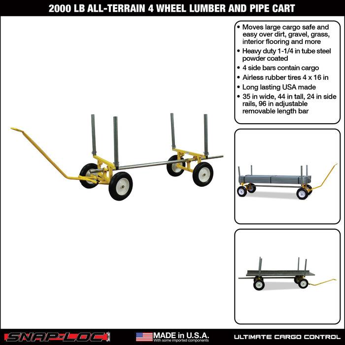 SNAP-LOC 2,000 lb Capacity All-Terrain 4 Wheel Lumber and Pipe Cart