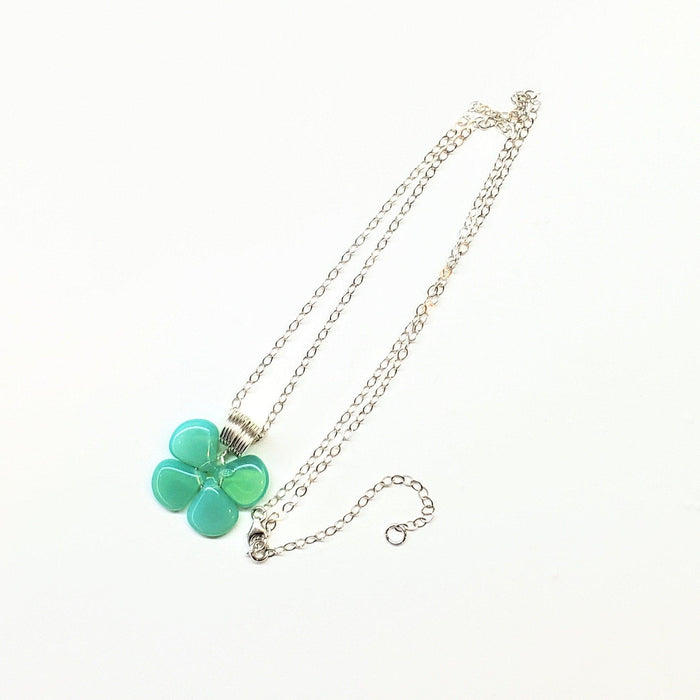 Mint Green Beaded Sterling Silver Clover Necklace