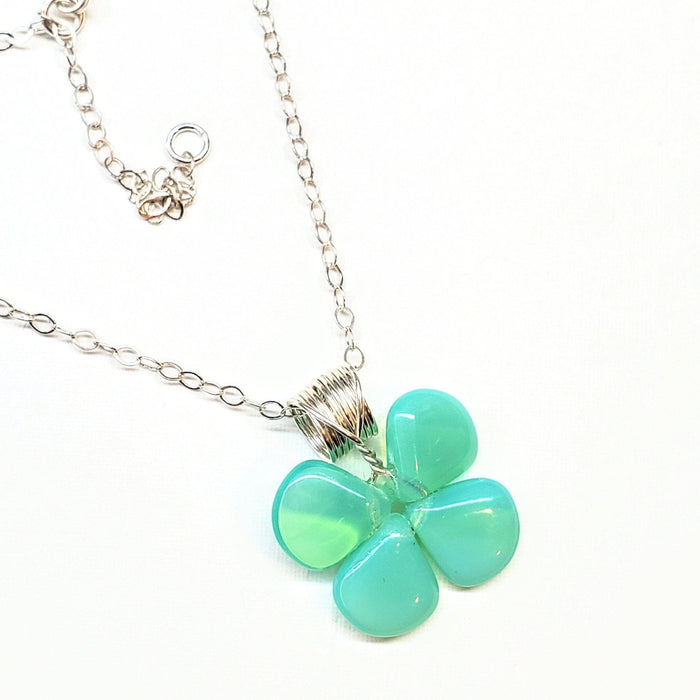 Mint Green Beaded Sterling Silver Clover Necklace