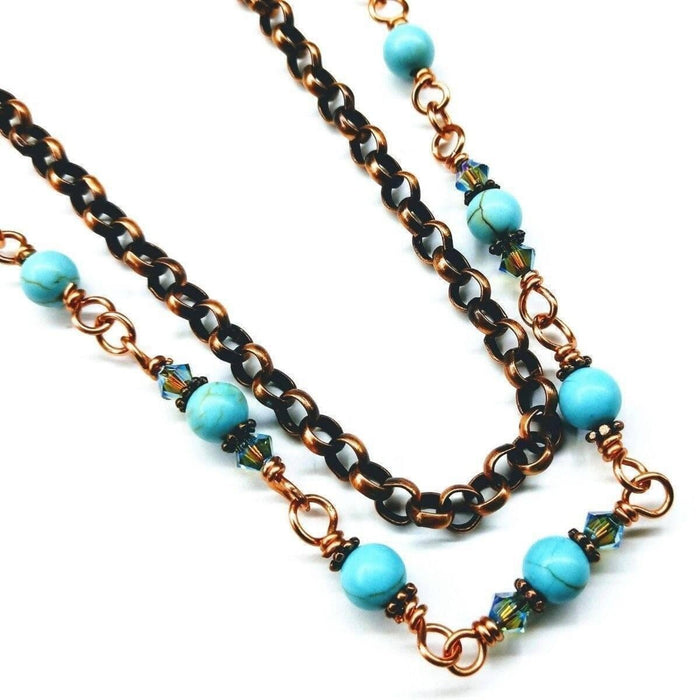 Wire Wrapped 24 Inches Copper Turquoise Necklace