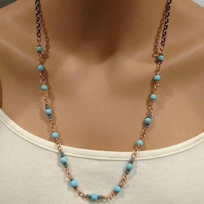 Wire Wrapped 24 Inches Copper Turquoise Necklace