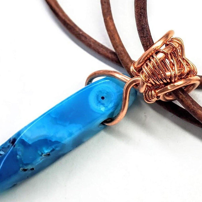 Wire Wrapped Pointed Turquoise Agate Leather Necklace