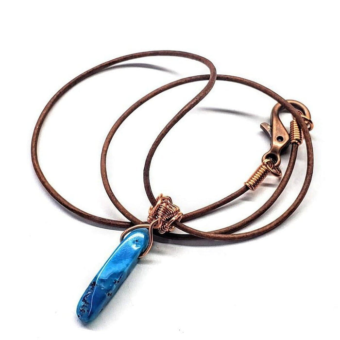 Wire Wrapped Pointed Turquoise Agate Leather Necklace