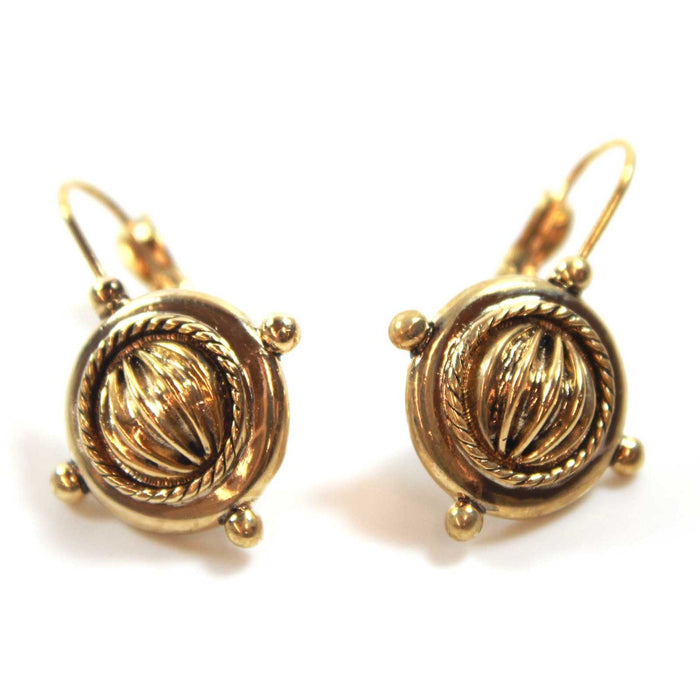 Vintage Oscar De La Renta Antiqued Gold Tone Dangling Gyroscope Lever Backs Earrings